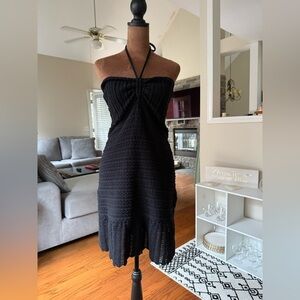 Zara Black Cut Out Knit Crochet Halter Dress